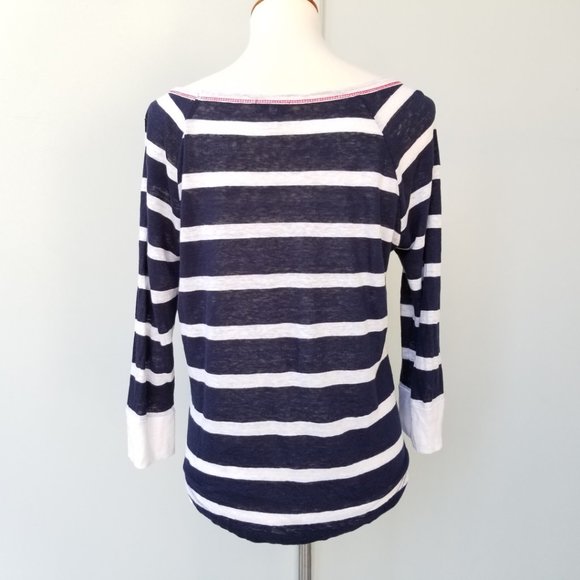 Joie Striped Nautical Linen Tee 3/4 Sleeve Small S - Picture 3 of 8